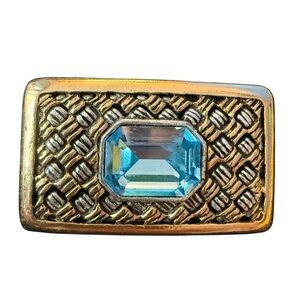 1928 Brand Turquoise Blue Crystal Gold/Silver Tone Pin  Vtg